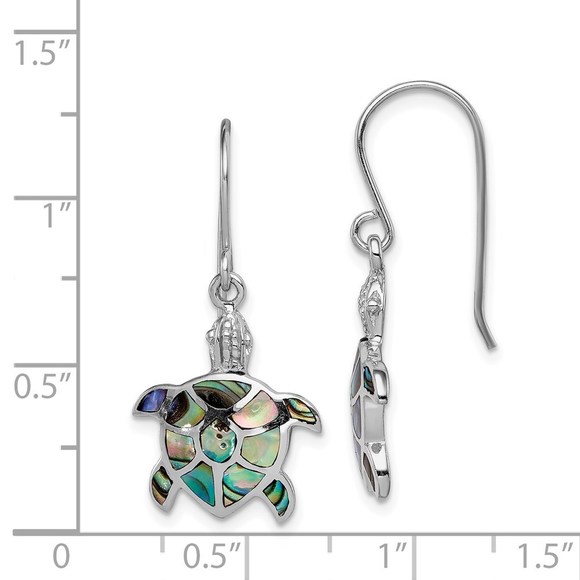 925 Sterling Silver Rhodium-plated Polished Abalone Turtle Dangle Earrings - Picture 4 of 4